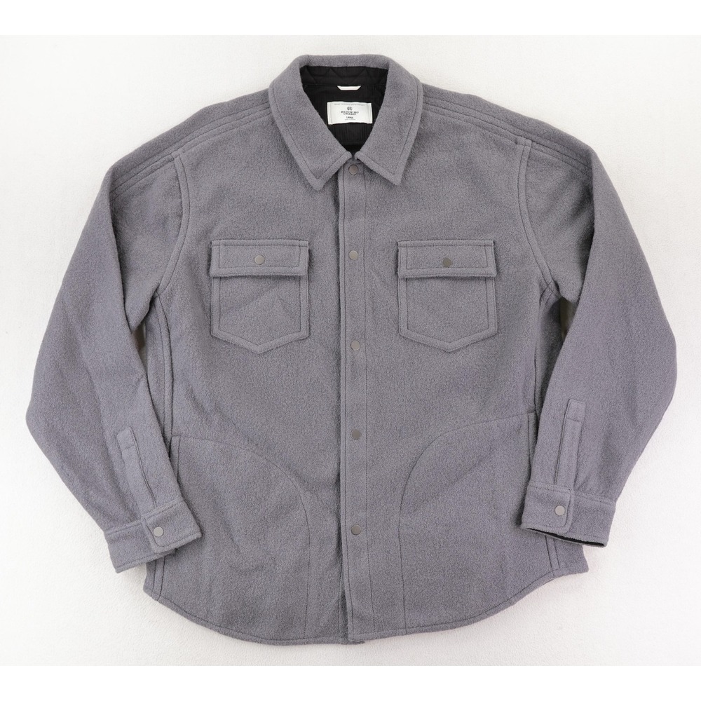 Reigning Champ Jacket Mens‎ Large Gray Merino Wool Fleece Shirt Jacket RC-8011